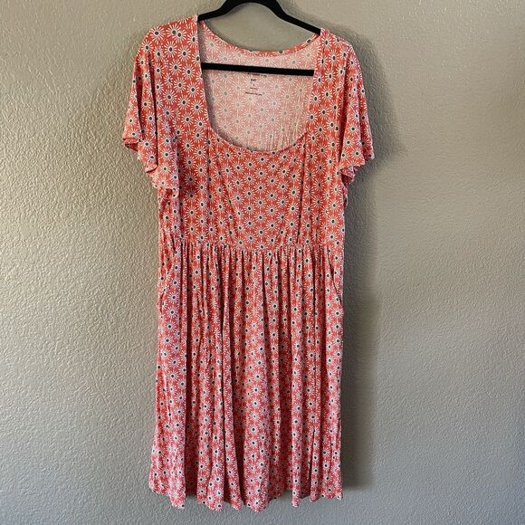 Torrid Skater Dress Womens 1X Orange Floral Super Soft Knit Flutter Short Sleeve - Picture 4 of 9